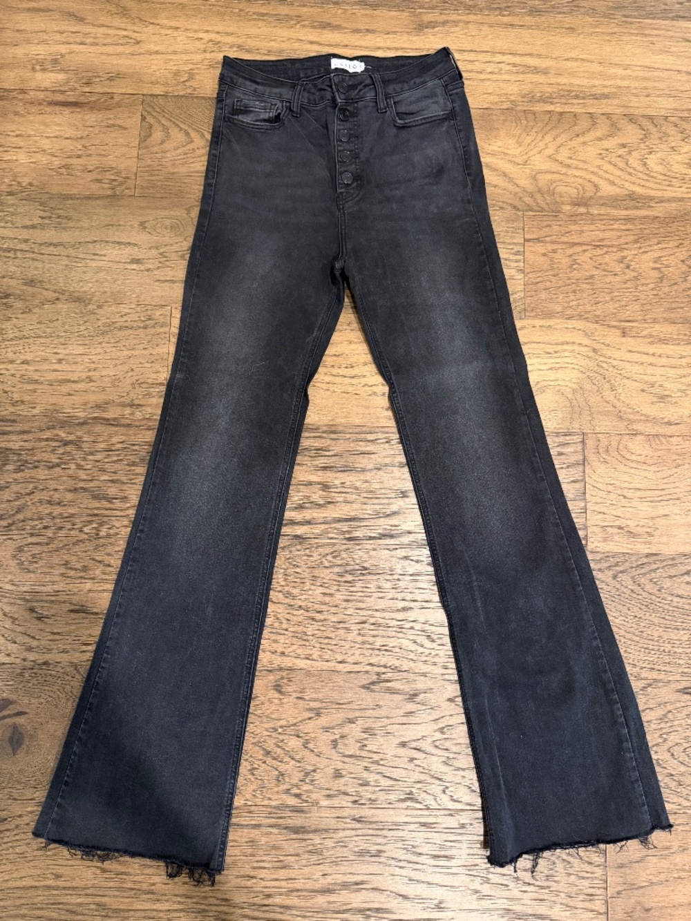 Cello Black High Rise Button Fly Raw Hem Flare Jeans Size 9